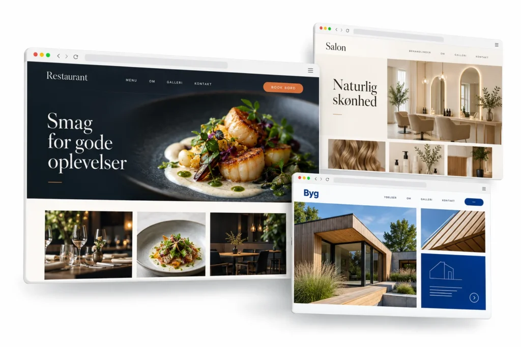 Hjemmesidedesign til restaurant, frisørsalon og håndværksvirksomhed